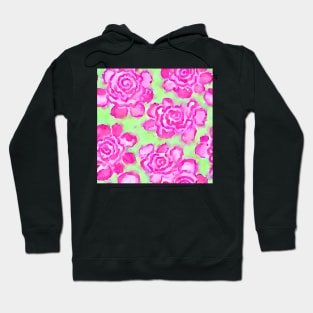 Pink watercolor roses on light green Hoodie